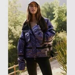 FREE PEOPLE Movement Vagabond Purple Black Prima Loft Bomber Jacket NWOT SRP$248